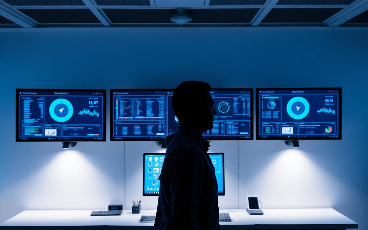 Central de monitoramento de TI com painéis de indicadores